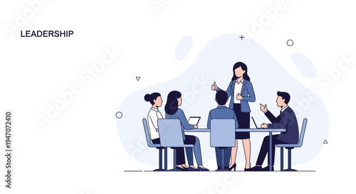 Business woman leading team meeting, discussing strategy, teamwork, leadership concept