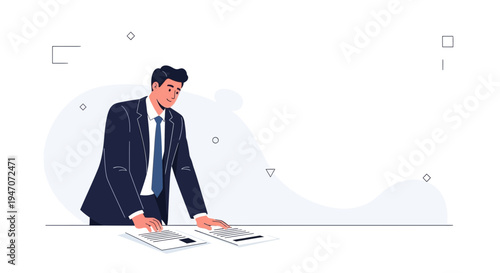 Businessman reviewing documents, modern office, business concept, professional man