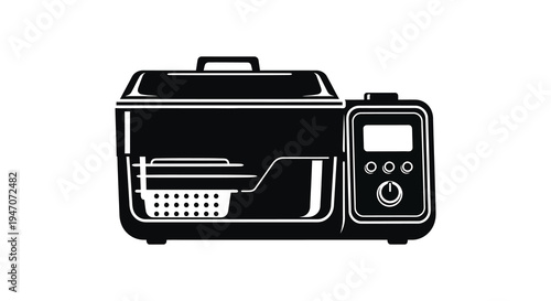 A stark black silhouette of a modern electric fryer showcasing its design and functionality silhouette high quality professional