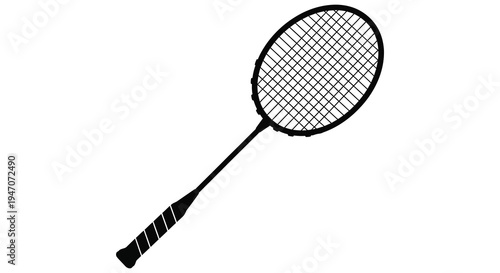 A striking depiction of a badminton racket against a plain white background presented as a silhouette high quality
