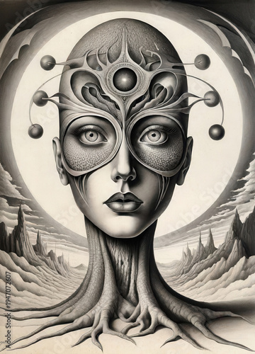 Surreal face with roots