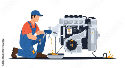 Mechanic repairing car engine.