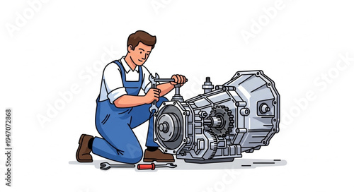 Mechanic repairing car engine.