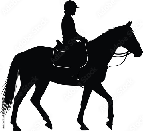 Horse rider equestrian silhouette isolated on white background, horseback riding sport and training concept vector illustration for equestrian activity design
