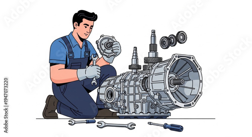 Mechanic repairing car engine.