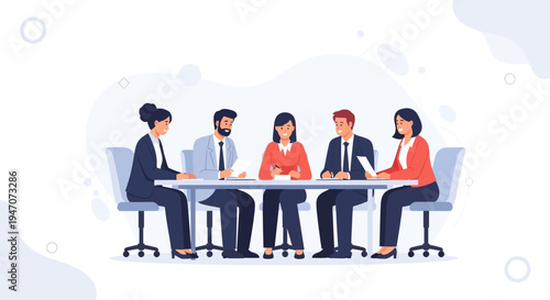 Diverse business team collaborating in a modern office meeting room, discussing strategy.