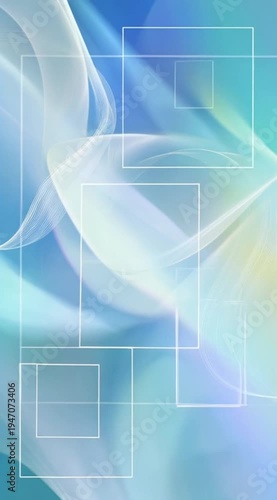 Abstract blue and green background with soft waves and empty frames for copy space