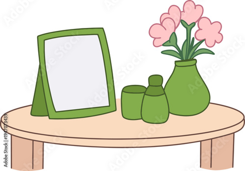 Green Vanity Table Beauty Setup