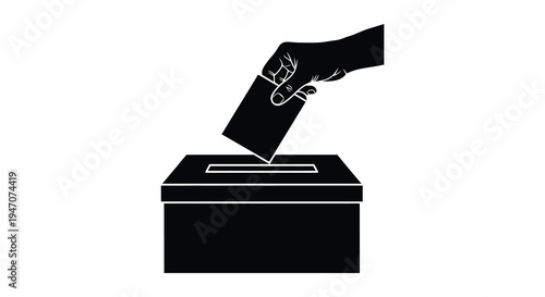 A hand dropping a ballot into a voting box representing civic duty and democratic participation silhouette high quality