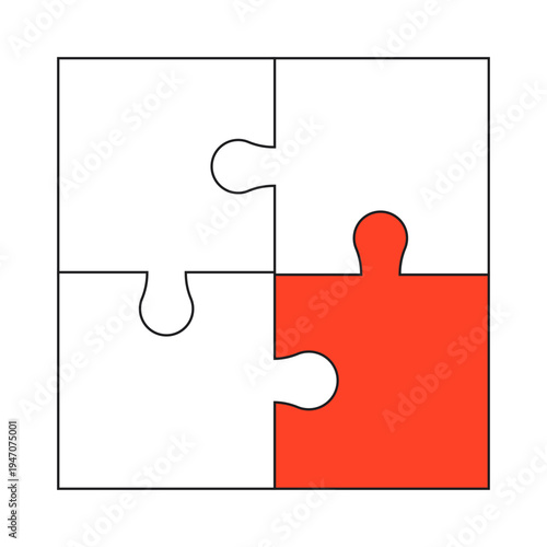 White and Red Jigsaw Puzzle isolated on a White Background vector illustration