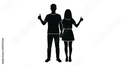 A couple is shown giving thumbs up gestures a positive sign of encouragement and support silhouette high quality