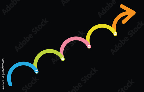 Colorful curved arrows growth progress success direction vector illustration