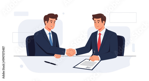 Businessmen shaking hands over a contract, sealing a deal with a handshake, partnership agreement