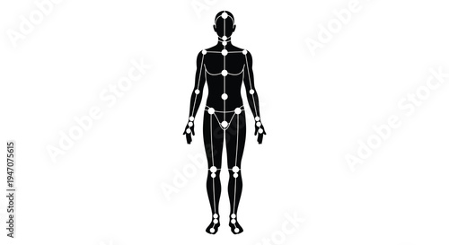 A full body diagram of a human form marked with points rendered as a striking silhouette high quality