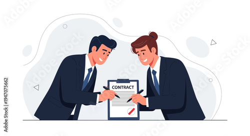 Two businessmen signing a contract, business agreement, partnership, deal, legal document