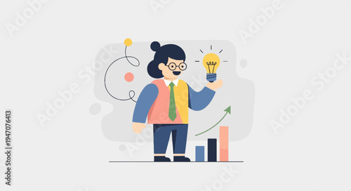 Person holding a lit idea bulb above bar graph with growth arrow