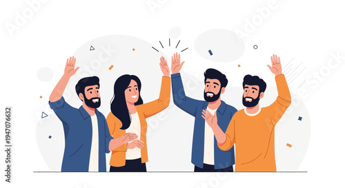 Teamwork High Five Celebration, Diverse Group of Friends Celebrating Success