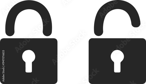 Locked and Unlocked Padlock Silhouette Icons for Cyber Security and Privacy Access Control Interface Design