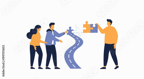 Teamwork puzzle road concept, business strategy and planning, solution finding