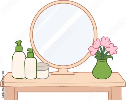 Green Round Mirror Vanity Table