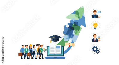Professional Development, Team Education, and Skill Training for Career Growth. Online Learning Success Vector.