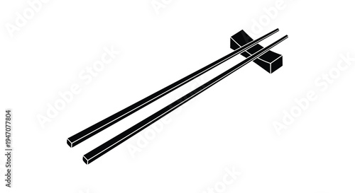 Black and white illustration of two chopsticks and a small cube
