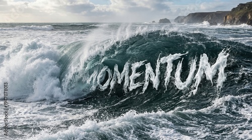Ocean wave forming word momentum during powerful storm