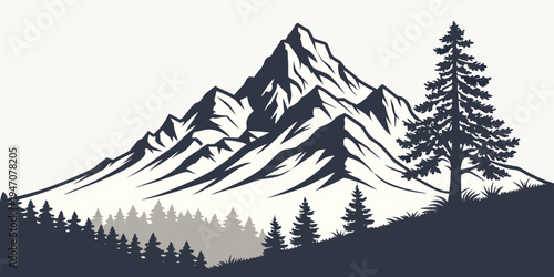 Majestic mountains with snow peaks and evergreen trees in a natural landscape