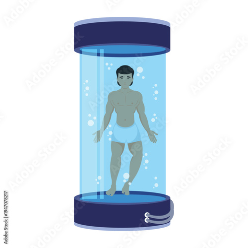 Cloned person inside glass tube illustration flat design