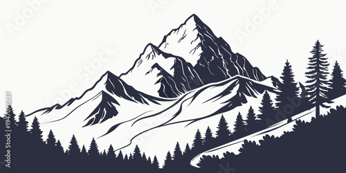 Majestic snow covered mountains with pine trees in the foreground on a clear day