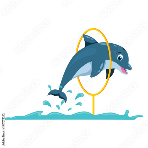 Cute cartoon dolphin jumping in a circle
