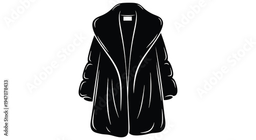 Elegant black fur coat illustration against a clean white background