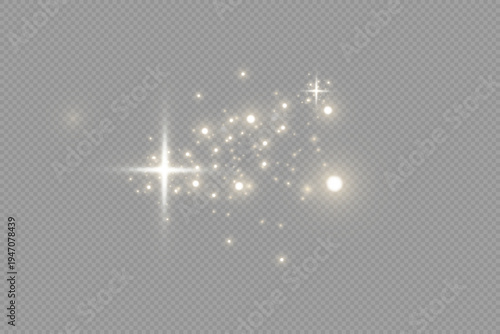 Glowing light effect with many glitter particles isolated on transparent background. Vector starry cloud with dust. Magic christmas decoration	
