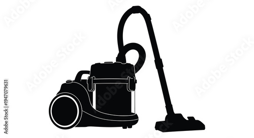 Silhouette of a classic canister vacuum cleaner against a white background