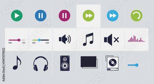A collection of modern audio playback and control icons