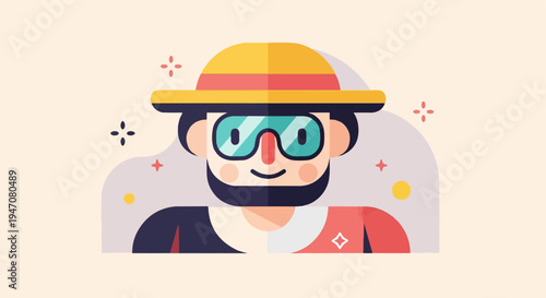 Cheerful man in a hat and sunglasses, flat design