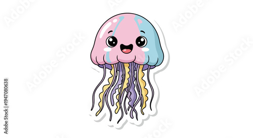 Cute Kawaii Jellyfish Sticker, Adorable Ocean Creature Illustration