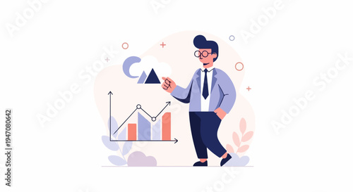 A man points to a cloud data graph, showing business growth