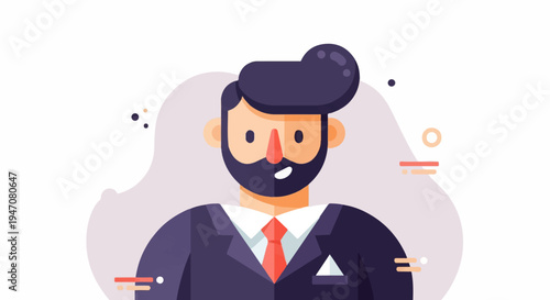 Flat design illustration of a man in a suit with a beard and stylish hair