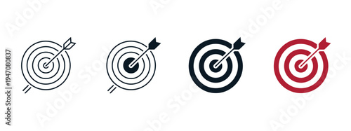 Goal and Accuracy Icon – Arrow in Center Bullseye Vector