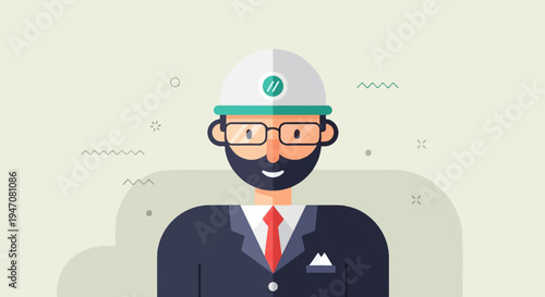 Flat illustration of a professional man wearing a hard hat and suit
