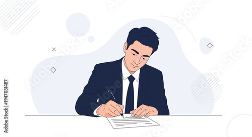 Businessman signing a document, contract, agreement, or application with a pen