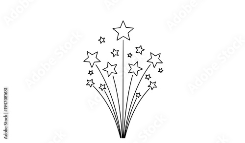 Sparkling star burst outline with upward exploding stars decorative vector design