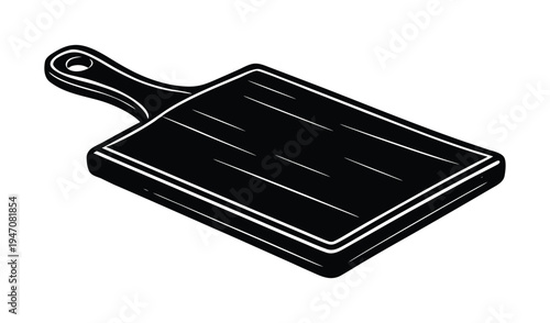 Rustic wooden cutting board with handle isolated on white background