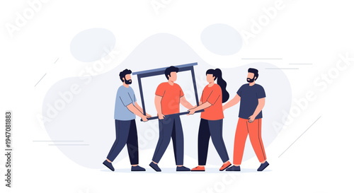 Teamwork carrying table, business collaboration, moving furniture, office teamwork, partnership