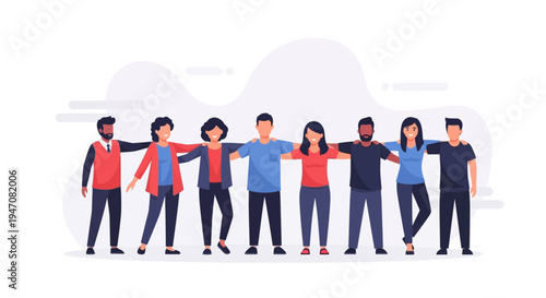 Diverse group of friends hugging, symbolizing unity and friendship