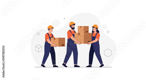Movers Carrying Boxes, Teamwork in Logistics and Delivery Services