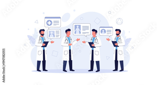 Doctors Discussing Patient Information and Medical Data in a Modern Office