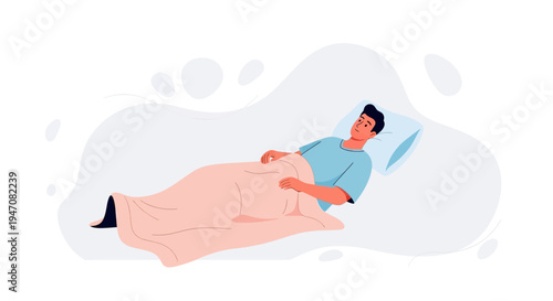 Sick Man Lying in Hospital Bed Under Blanket, Feeling Unwell