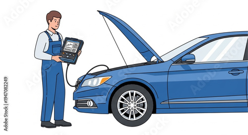Mechanic with car battery.